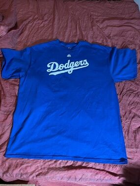 Majestic Dodgers Blue With White Script T-Shirt